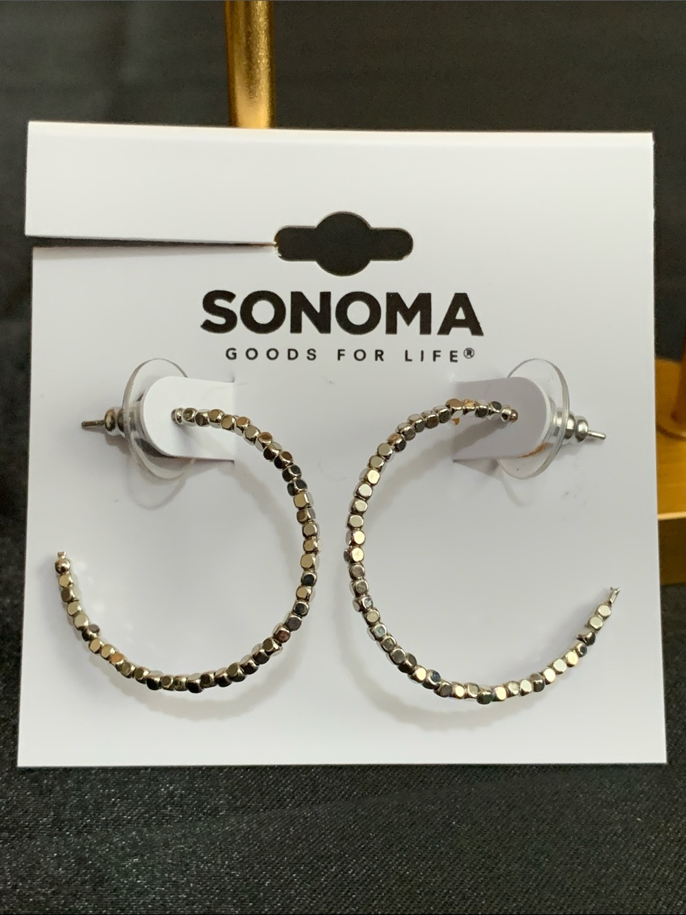 NWT Sonoma silver tone beaded hoop earrings